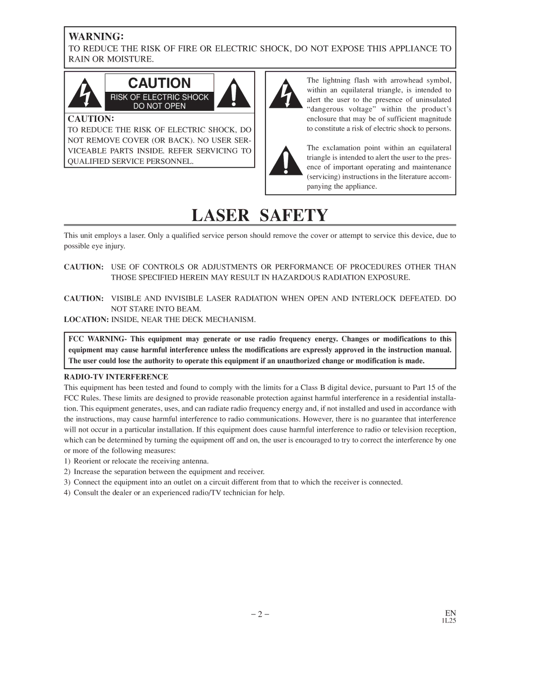 Audiovox AXWD2003 owner manual Laser Safety 