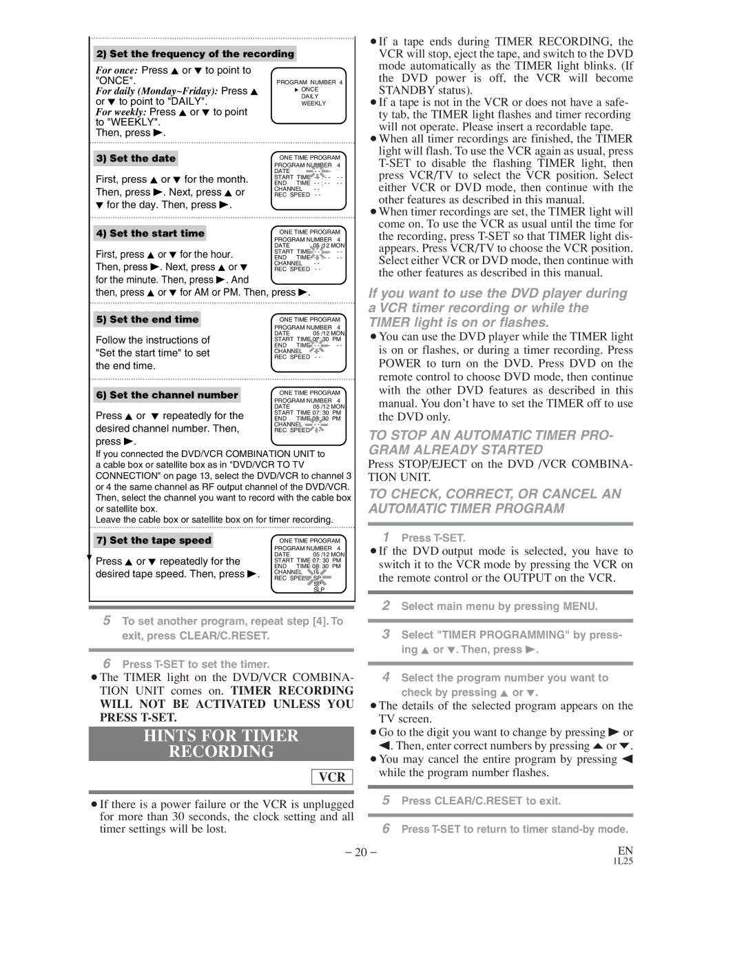 Audiovox AXWD2003 owner manual Hints for Timer, To Stop AN Automatic Timer PRO- Gram Already Started 