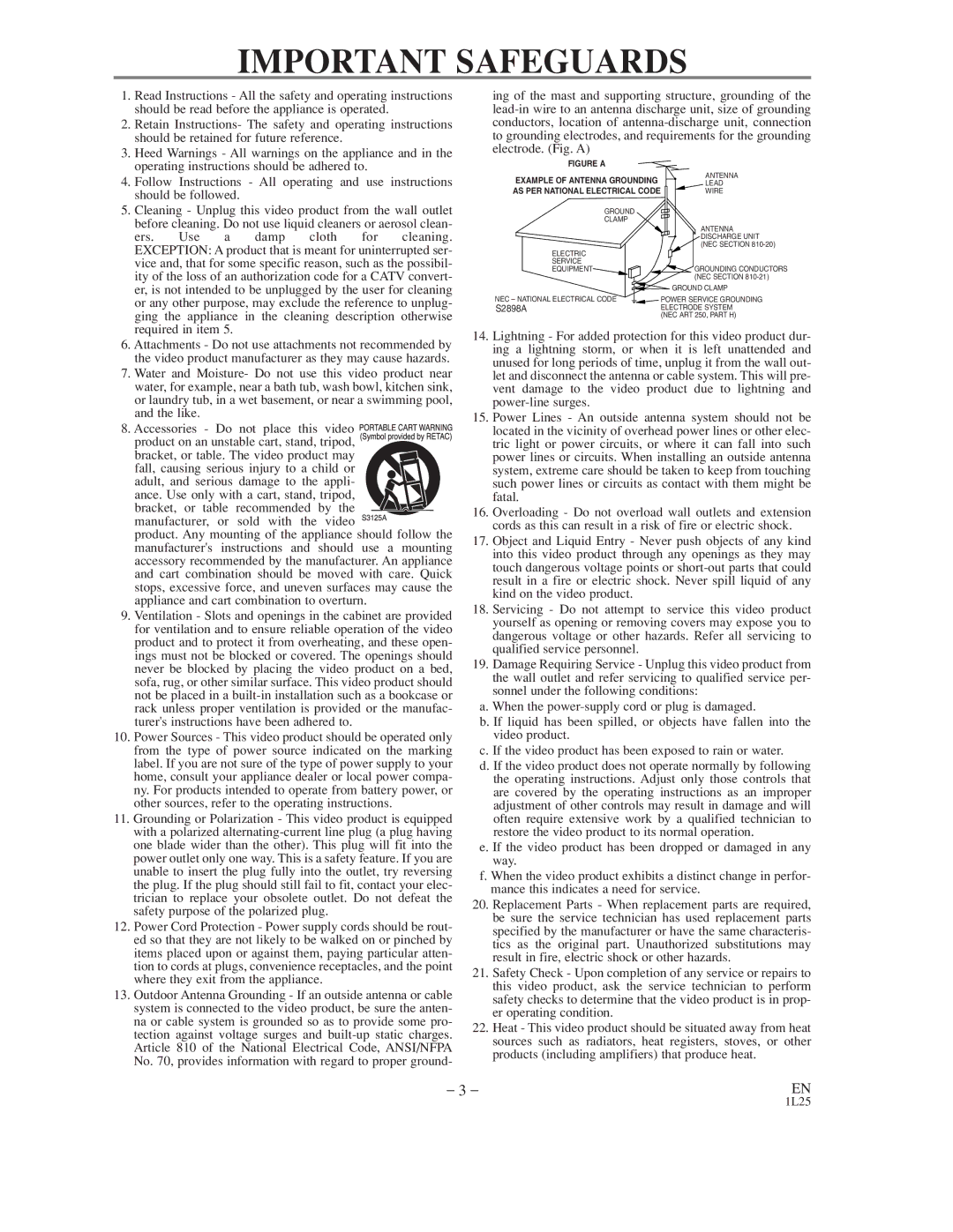 Audiovox AXWD2003 owner manual Important Safeguards 