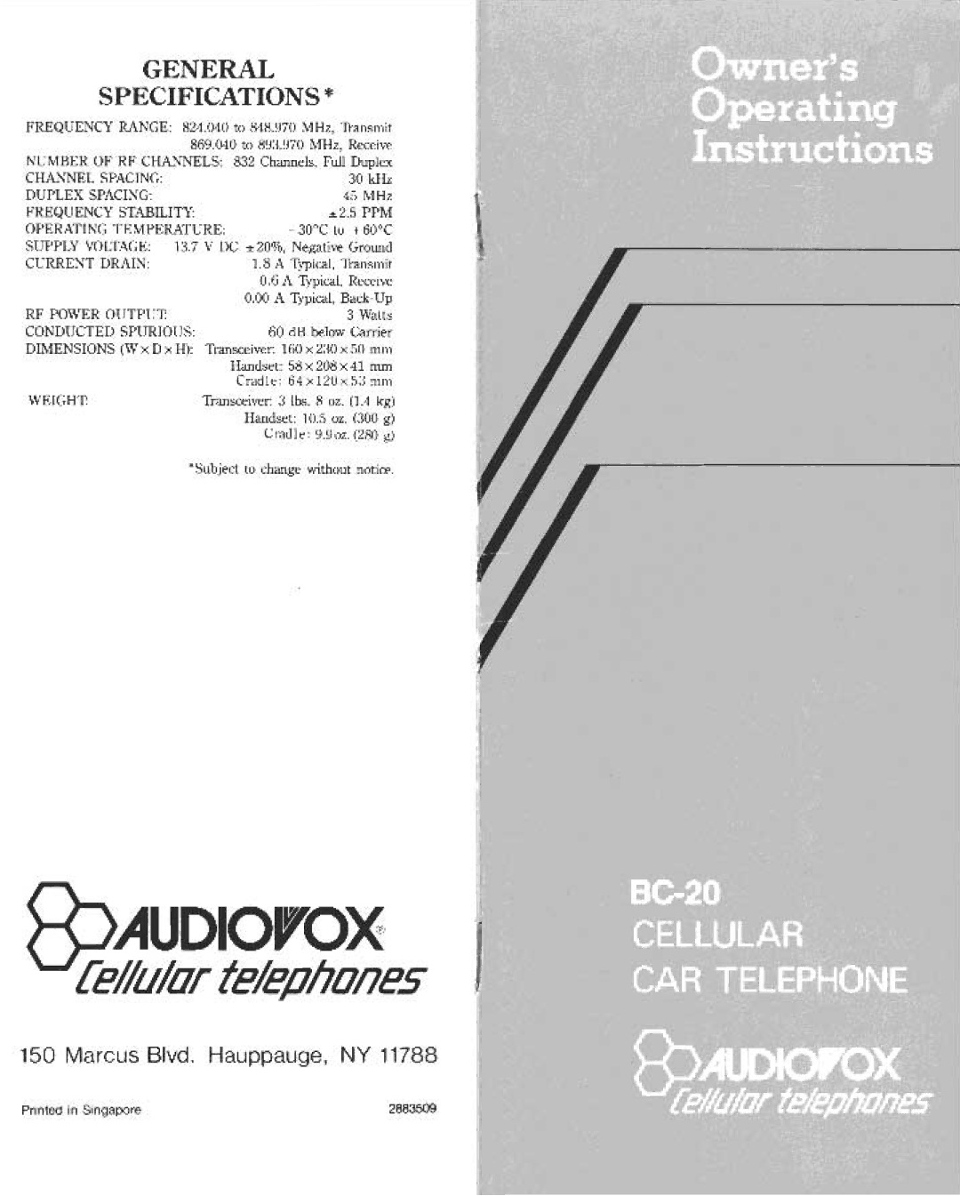 Audiovox BC-20 manual 