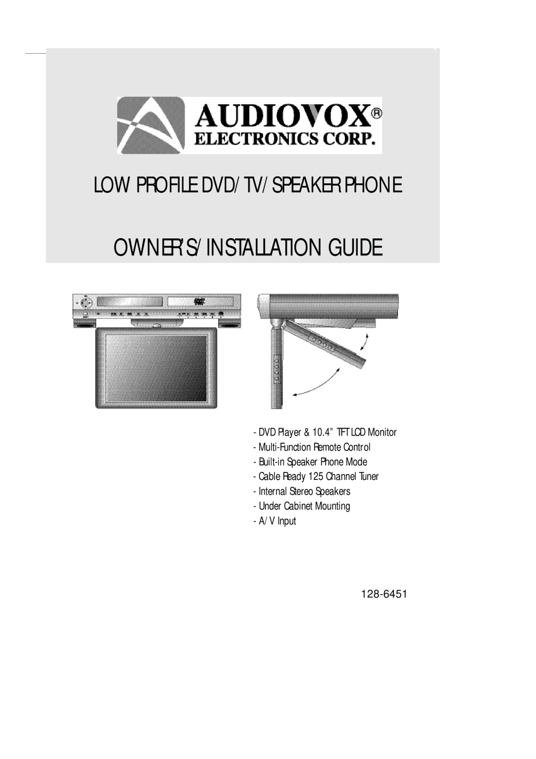 Audiovox Car DVD Player/Monitor Combo manual OWNER’S/INSTALLATION Guide 