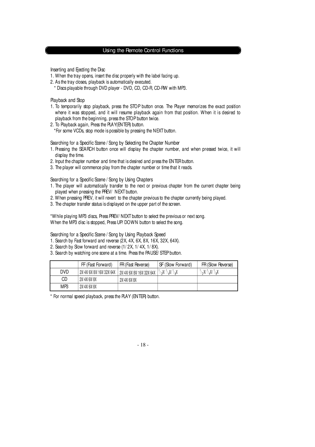 Audiovox Car DVD Player/Monitor Combo manual Using the Remote Control Functions, Inserting and Ejecting the Disc 