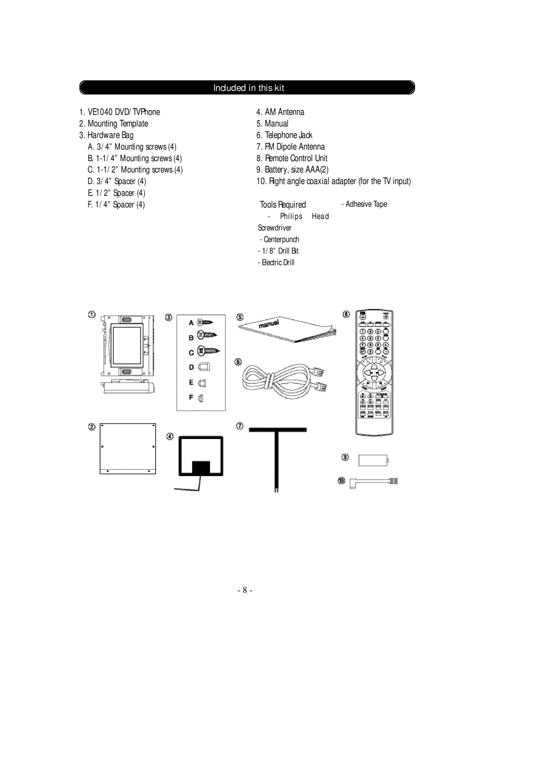 Audiovox Car DVD Player/Monitor Combo manual Included in this kit 