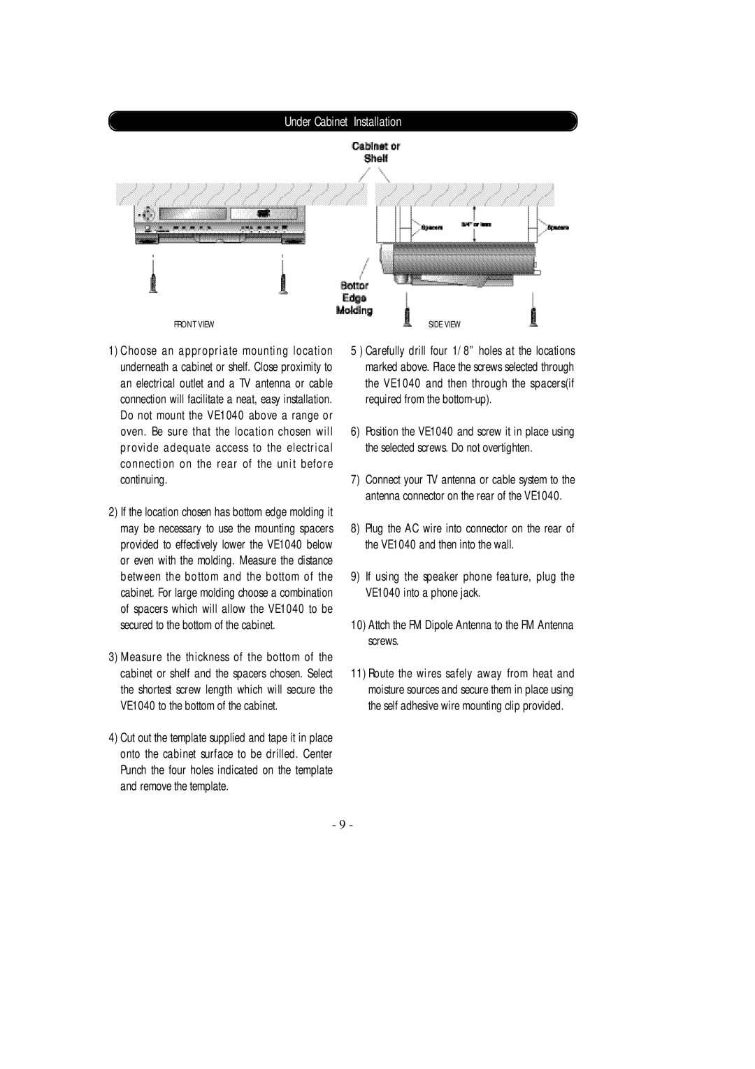 Audiovox Car DVD Player/Monitor Combo manual Under Cabinet Installation 