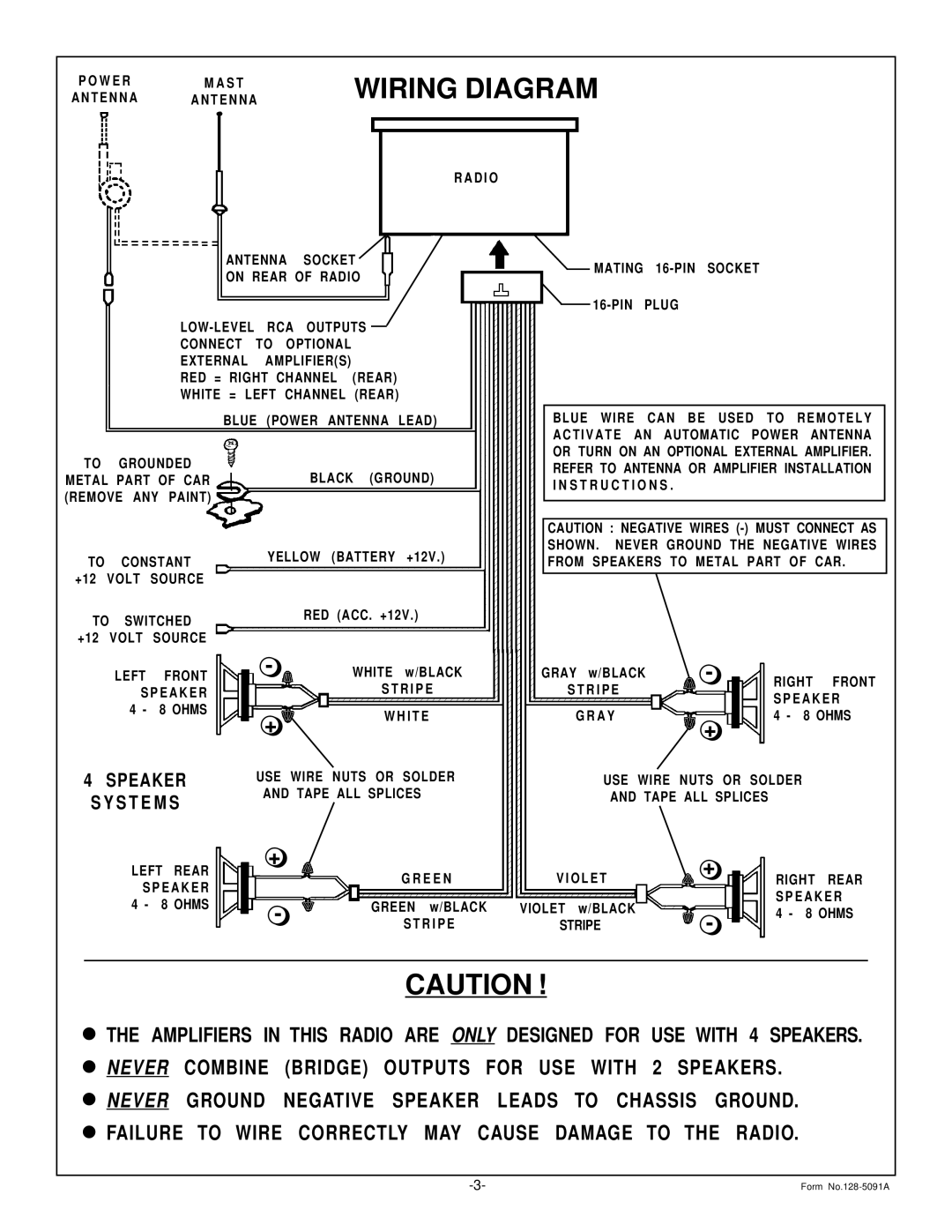 Audiovox Car Stereo System installation instructions Wiring Diagram, S T E M S 