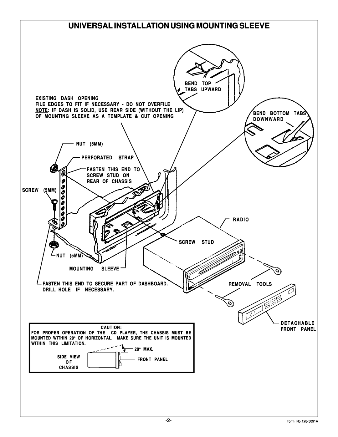 Audiovox Car Stereo System installation instructions Universal Installation Using Mounting Sleeve 