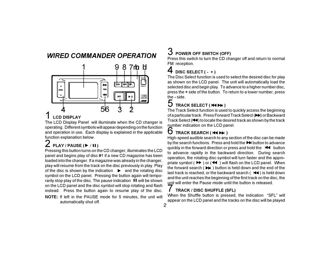 Audiovox CDC-MCR2 owner manual Wired Commander Operation 