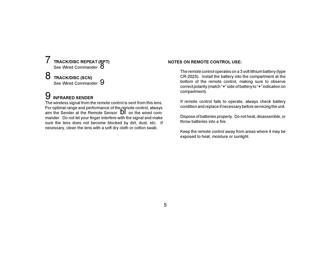 Audiovox CDC-MCR2 owner manual Track/Disc Scn, Infrared Sender 