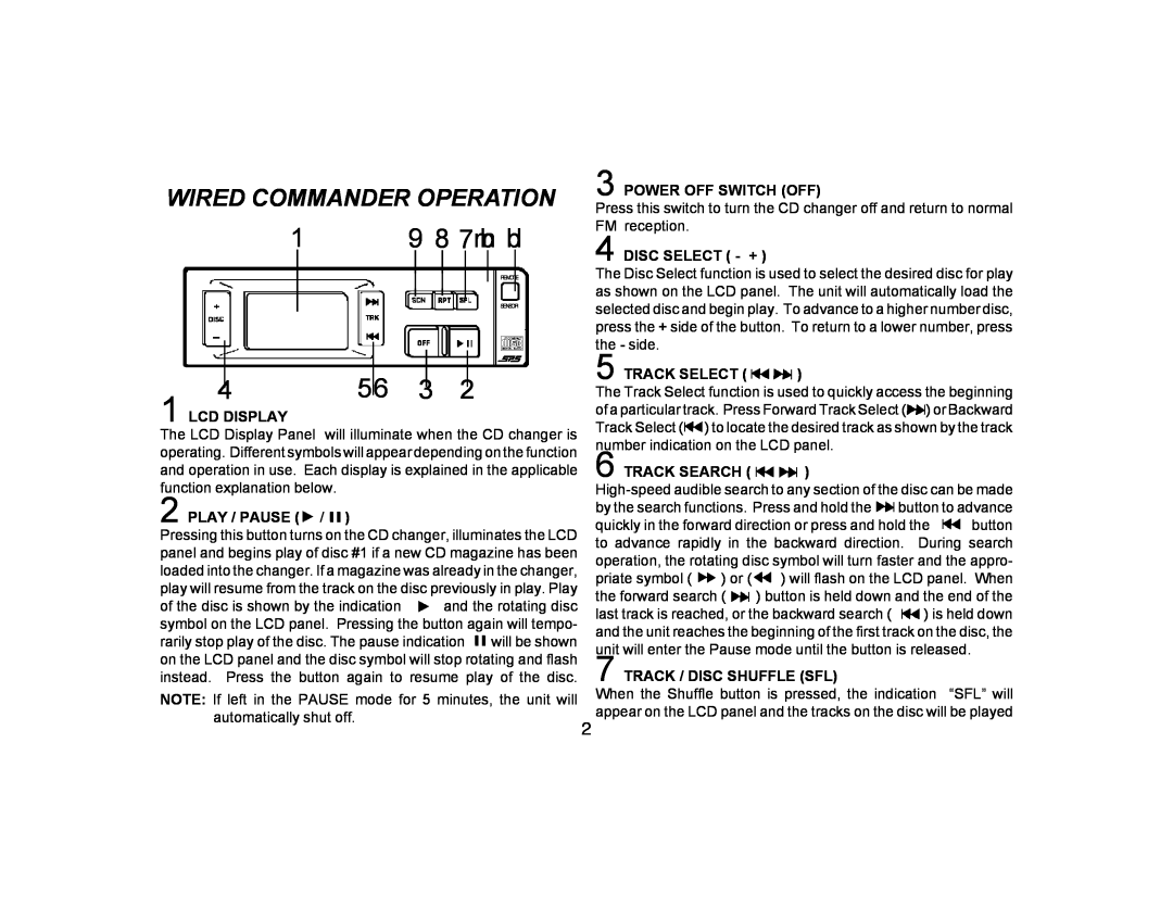 Audiovox CDC-MCR2 owner manual 9 8 7mb bl, Wired Commander Operation 