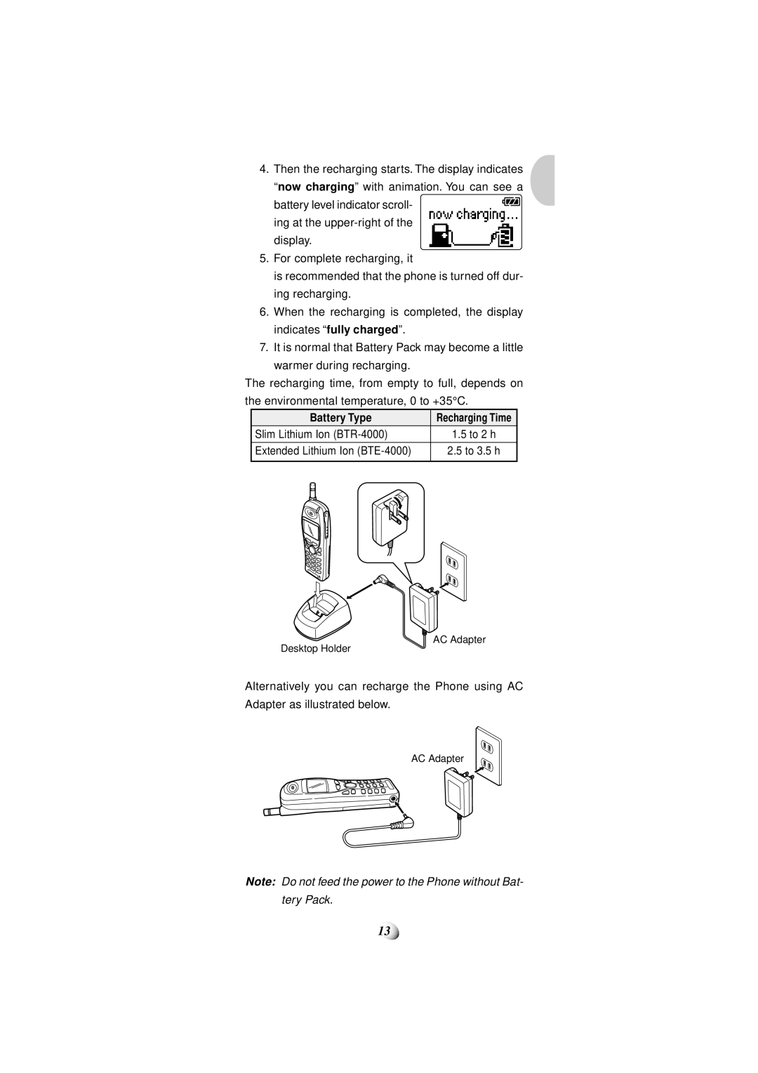 Audiovox CDM-4000, CDM-4000 XL manual Battery Type 