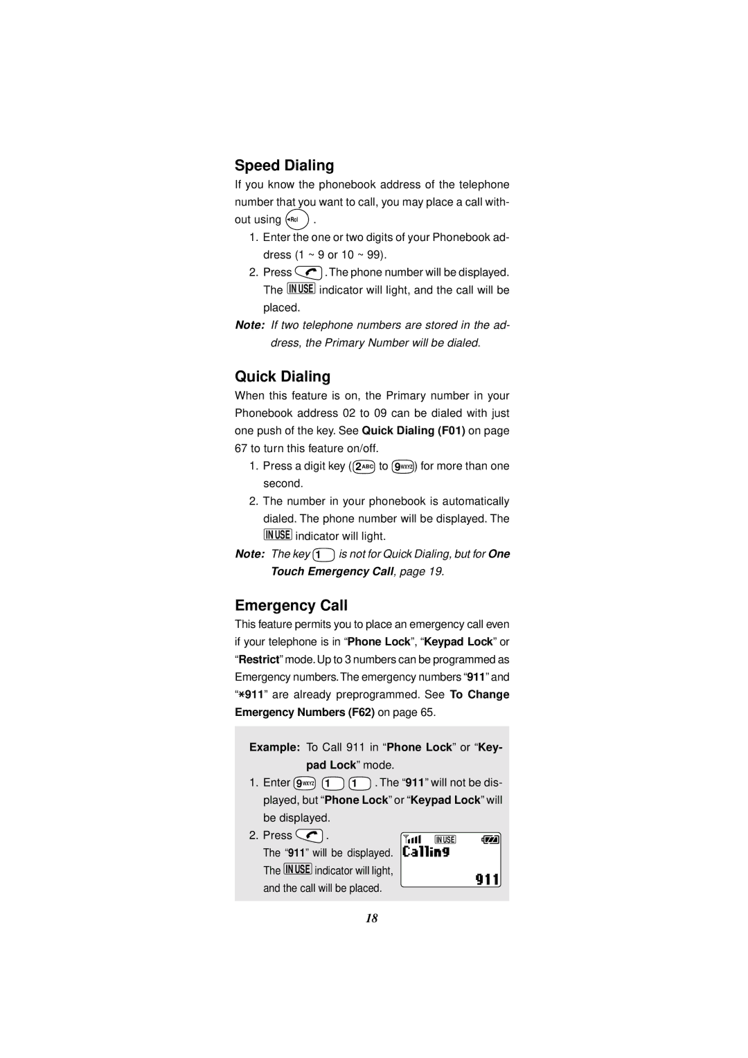 Audiovox CDM-4000, CDM-4000 XL manual Speed Dialing, Quick Dialing, Emergency Call 