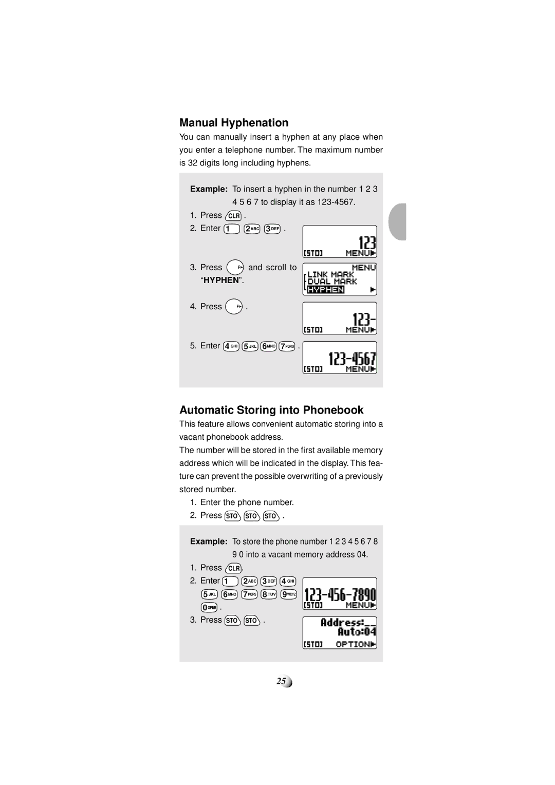 Audiovox CDM-4000, CDM-4000 XL manual Manual Hyphenation, Automatic Storing into Phonebook 