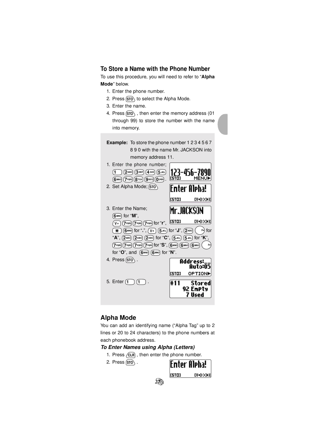 Audiovox CDM-4000 manual To Store a Name with the Phone Number, Alpha Mode, To Enter Names using Alpha Letters 