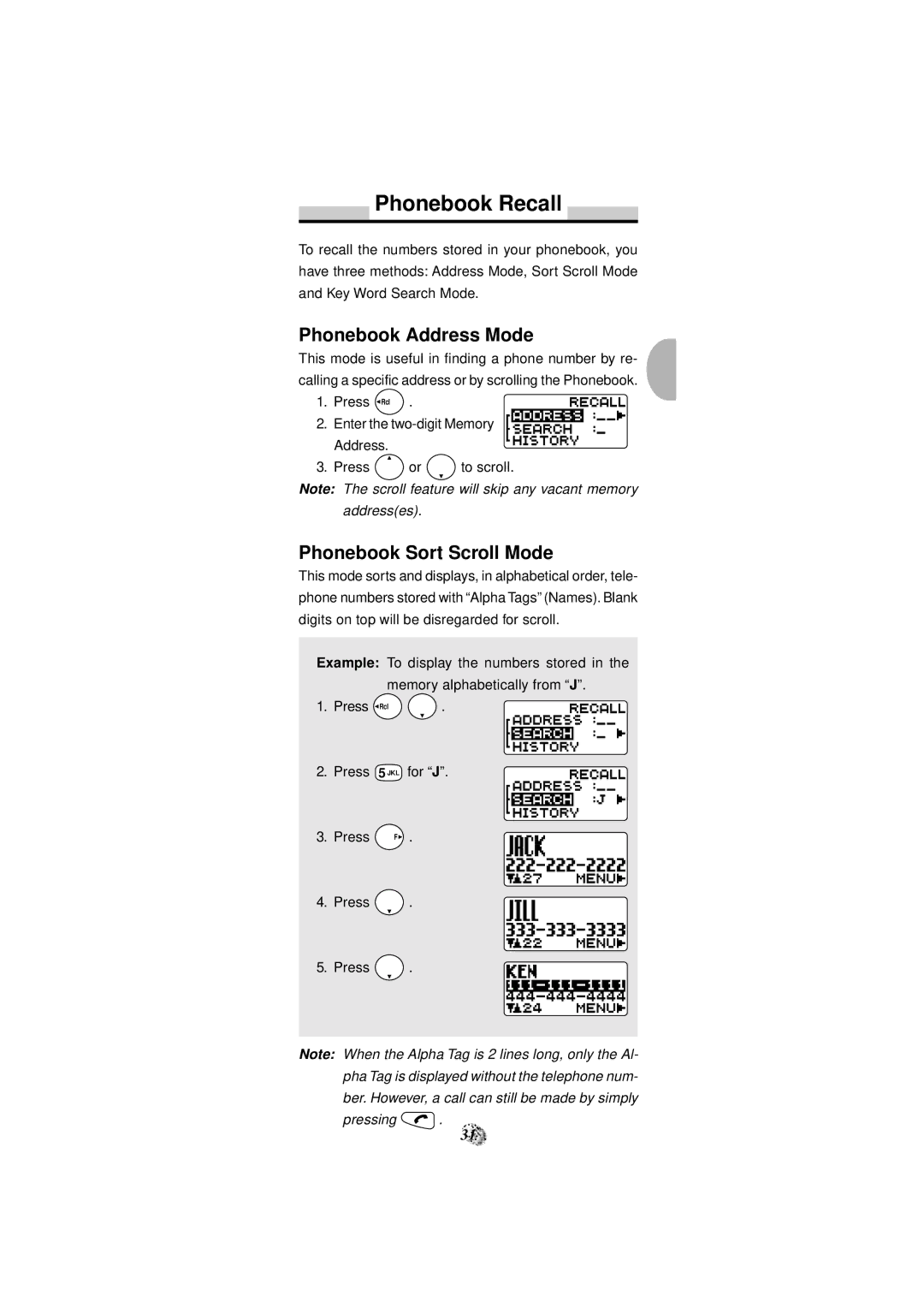 Audiovox CDM-4000, CDM-4000 XL manual Phonebook Recall, Phonebook Address Mode, Phonebook Sort Scroll Mode 