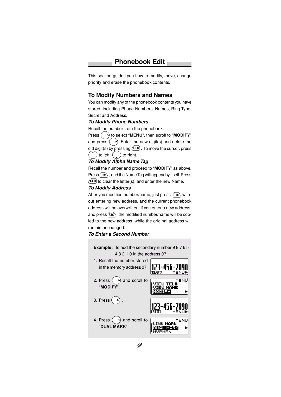 Audiovox CDM-4000, CDM-4000 XL manual Phonebook Edit, To Modify Numbers and Names 