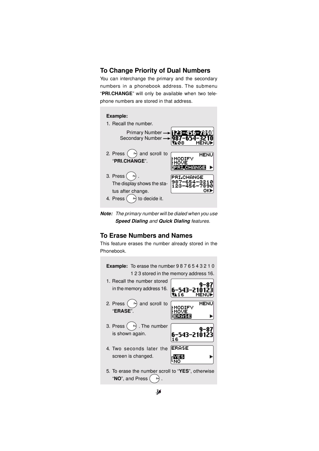 Audiovox CDM-4000, CDM-4000 XL manual To Change Priority of Dual Numbers, To Erase Numbers and Names 