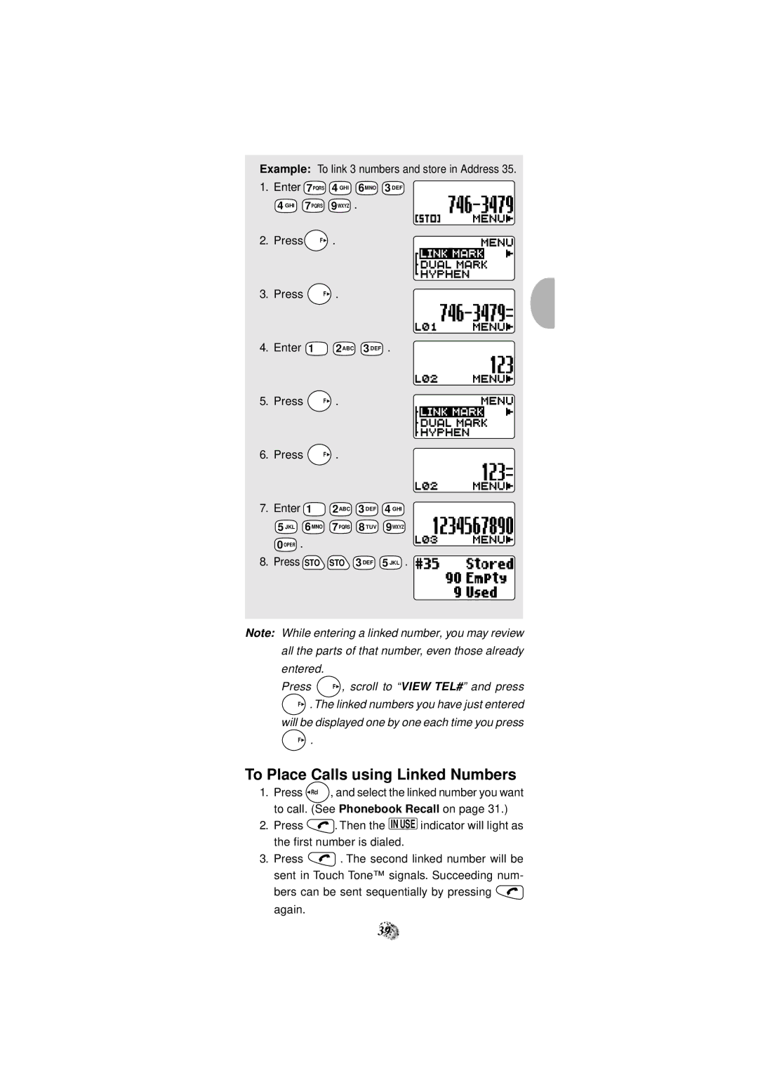 Audiovox CDM-4000, CDM-4000 XL manual To Place Calls using Linked Numbers, Press Enter 