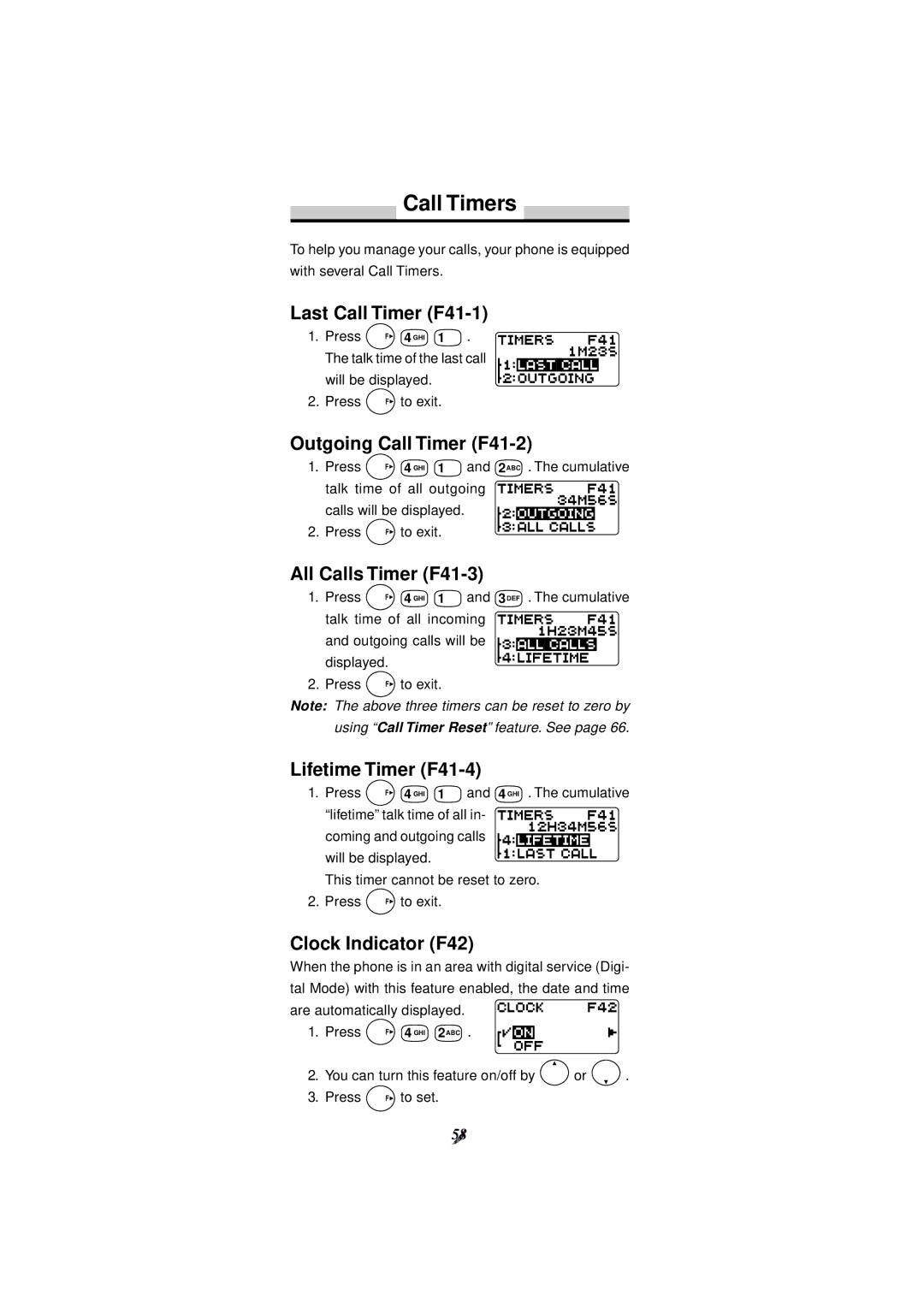 Audiovox CDM-4000, CDM-4000 XL manual Call Timers 