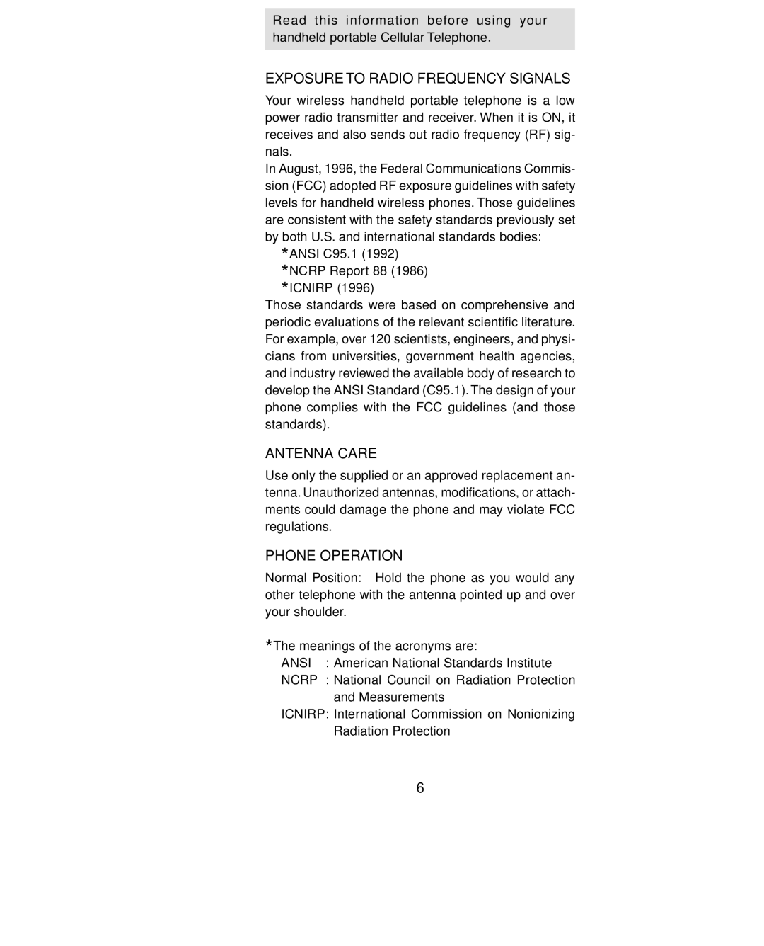 Audiovox CDM-4000, CDM-4000 XL Safety Informationi I for Wirelessi Handheld Phones, Exposure to Radio Frequency Signals 