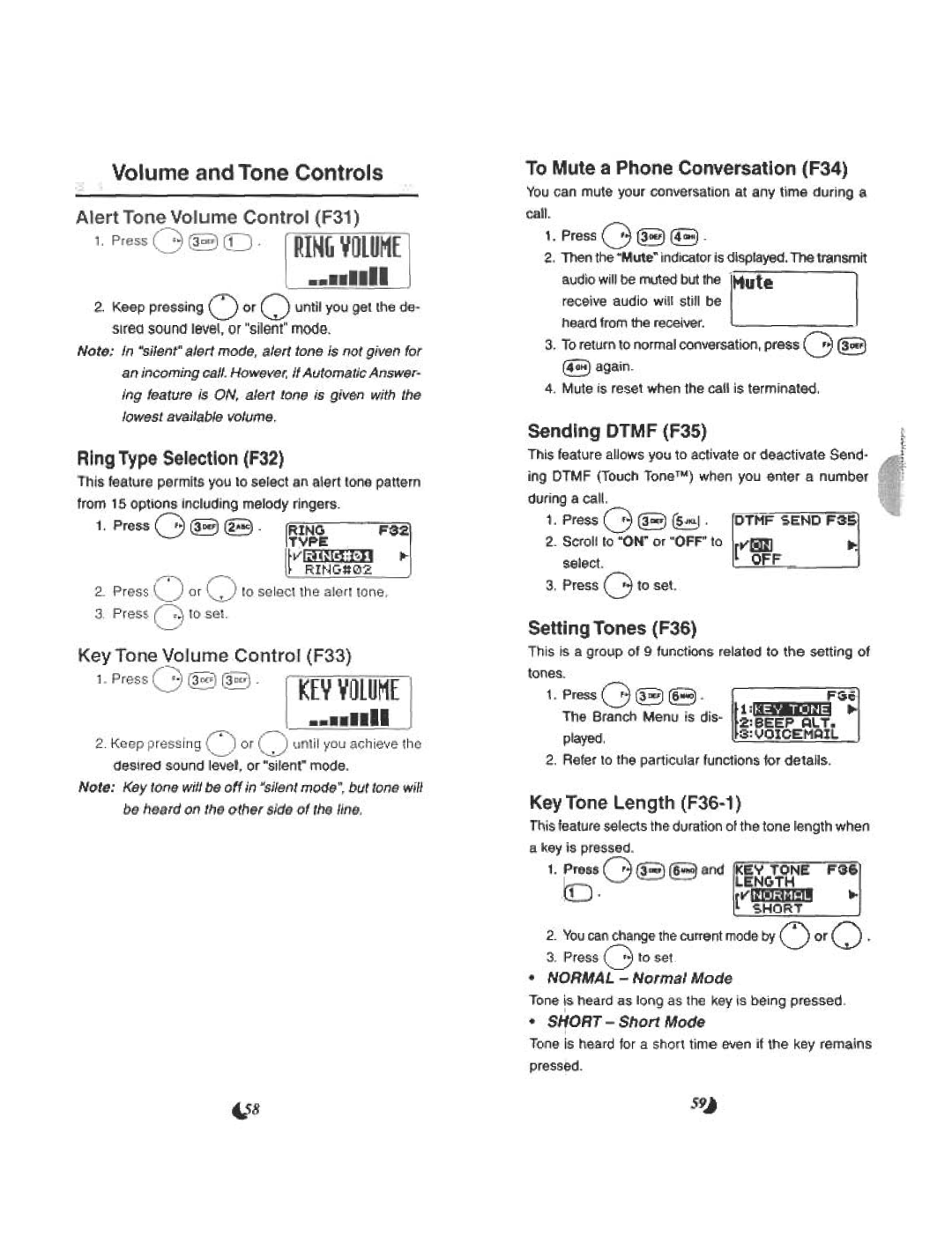 Audiovox CDM 4500 manual Volume and Tone Controls, Key Tone Length F36-1, 59j, Branch Menu is dis ~t~~, ~3VOICEM~IL 