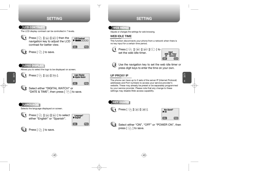 Audiovox CDM-8200 warranty LCD Contrast, Logo Display, Language, WEB Menu, KEY Guard 