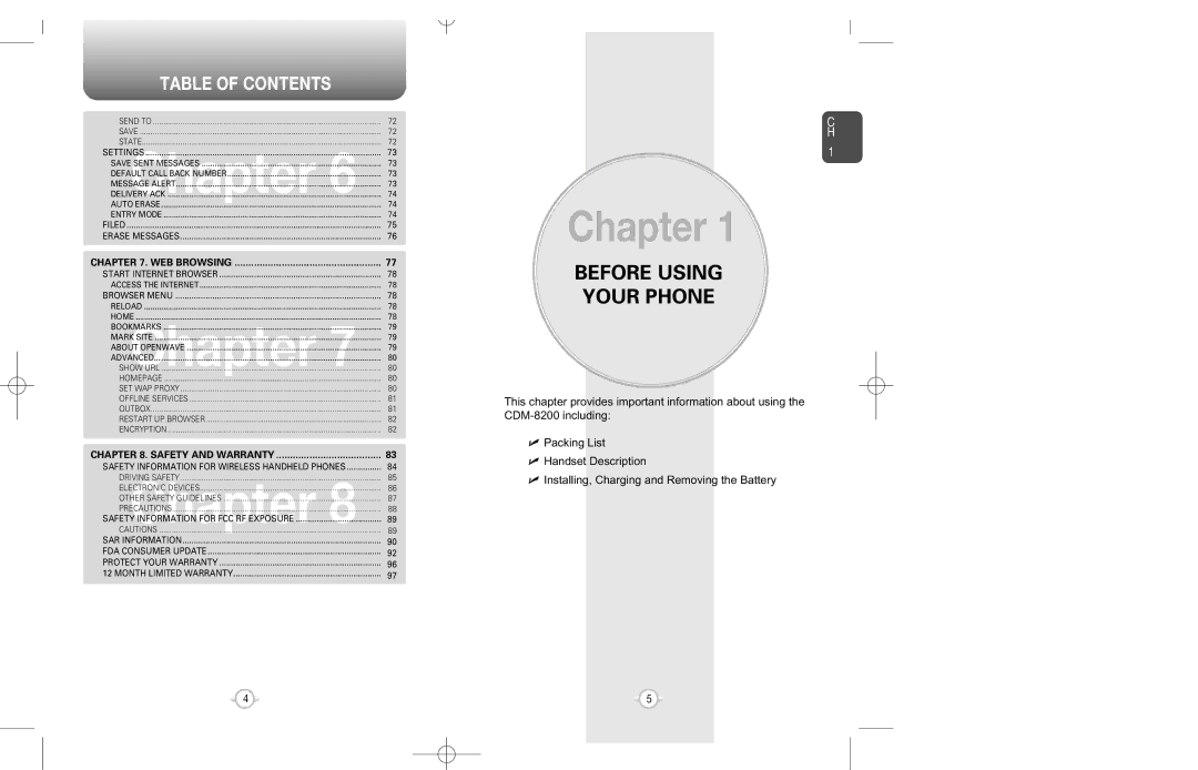 Audiovox CDM-8200 warranty Before Using Your Phone, WEB Browsing 