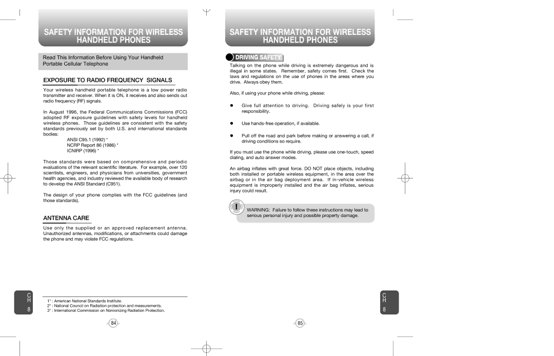 Audiovox CDM-8200 Safety Information for Wireless Handheld Phones, Driving Safety, Exposure to Radio Frequency Signals 