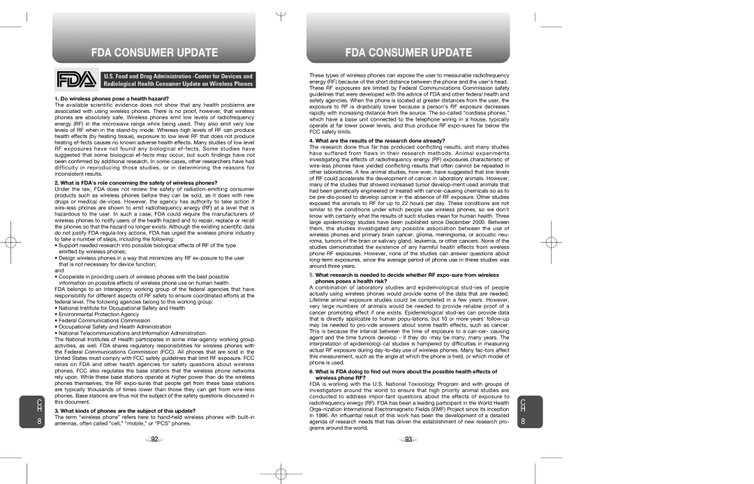 Audiovox CDM-8200 warranty FDA Consumer Update, Do wireless phones pose a health hazard? 