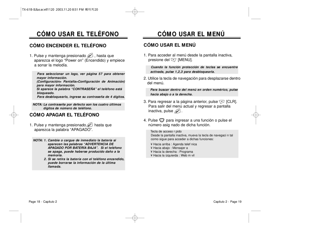 Audiovox CDM 8400 manual Cómo Usar EL Teléfono, Cómo Usar EL Menú, Cómo Encender EL Teléfono, Cómo Apagar EL Teléfono 