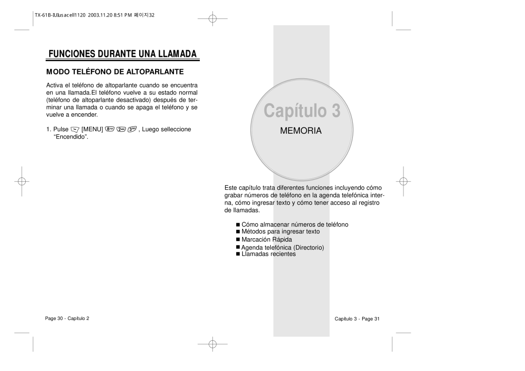 Audiovox CDM 8400 manual Memoria, Funciones Durante UNA Llamada Modo Teléfono DE Altoparlante 