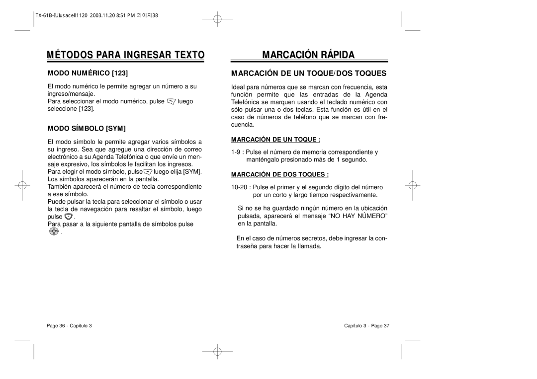 Audiovox CDM 8400 manual Marcación Rápida, Marcación DE UN TOQUE/DOS Toques, Marcación DE UN Toque, Marcación DE DOS Toques 