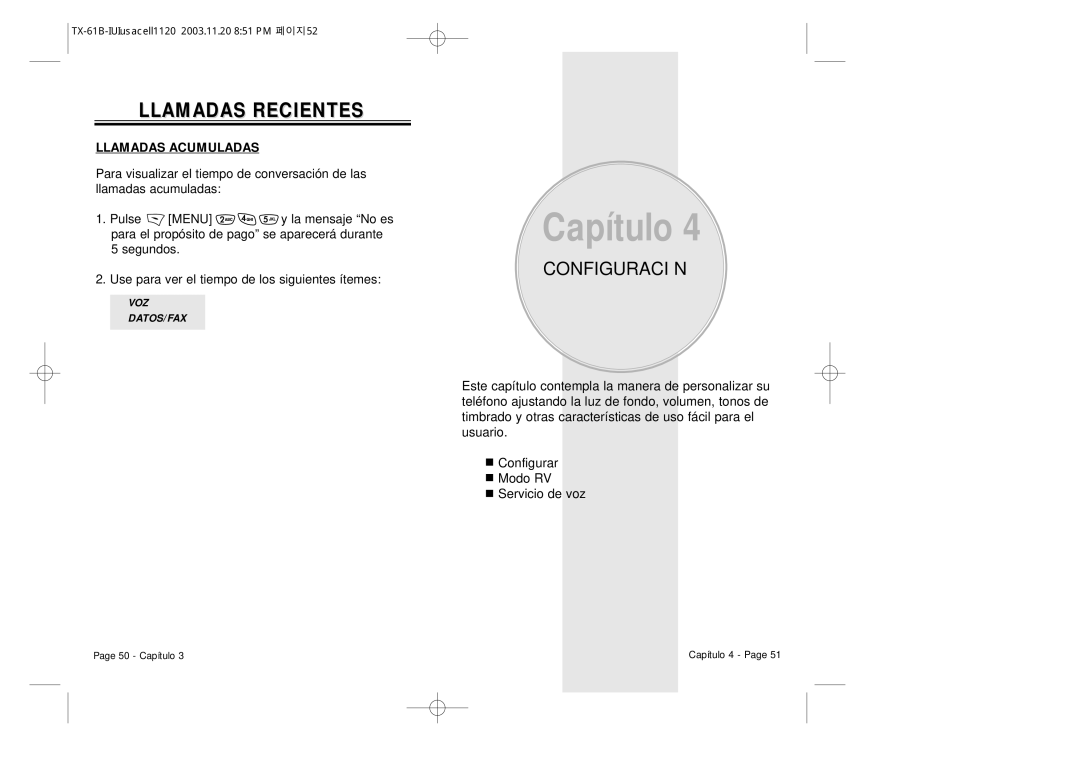 Audiovox CDM 8400 manual Configuración, Llamadas Acumuladas 