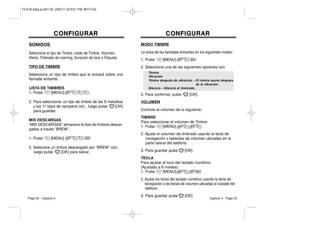 Audiovox CDM 8400 manual Configurar, Sonidos 