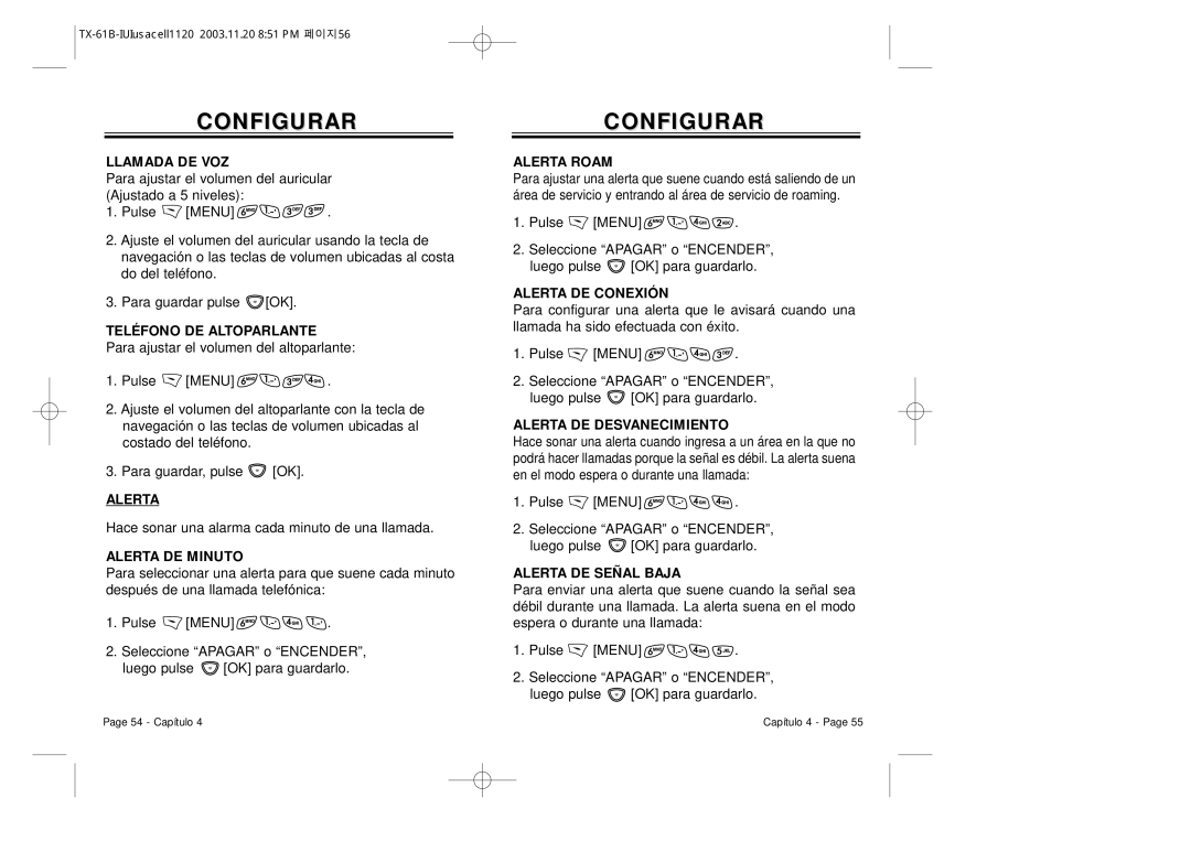 Audiovox CDM 8400 manual Llamada DE VOZ, Teléfono DE Altoparlante, Alerta DE Minuto, Alerta Roam, Alerta DE Conexión 