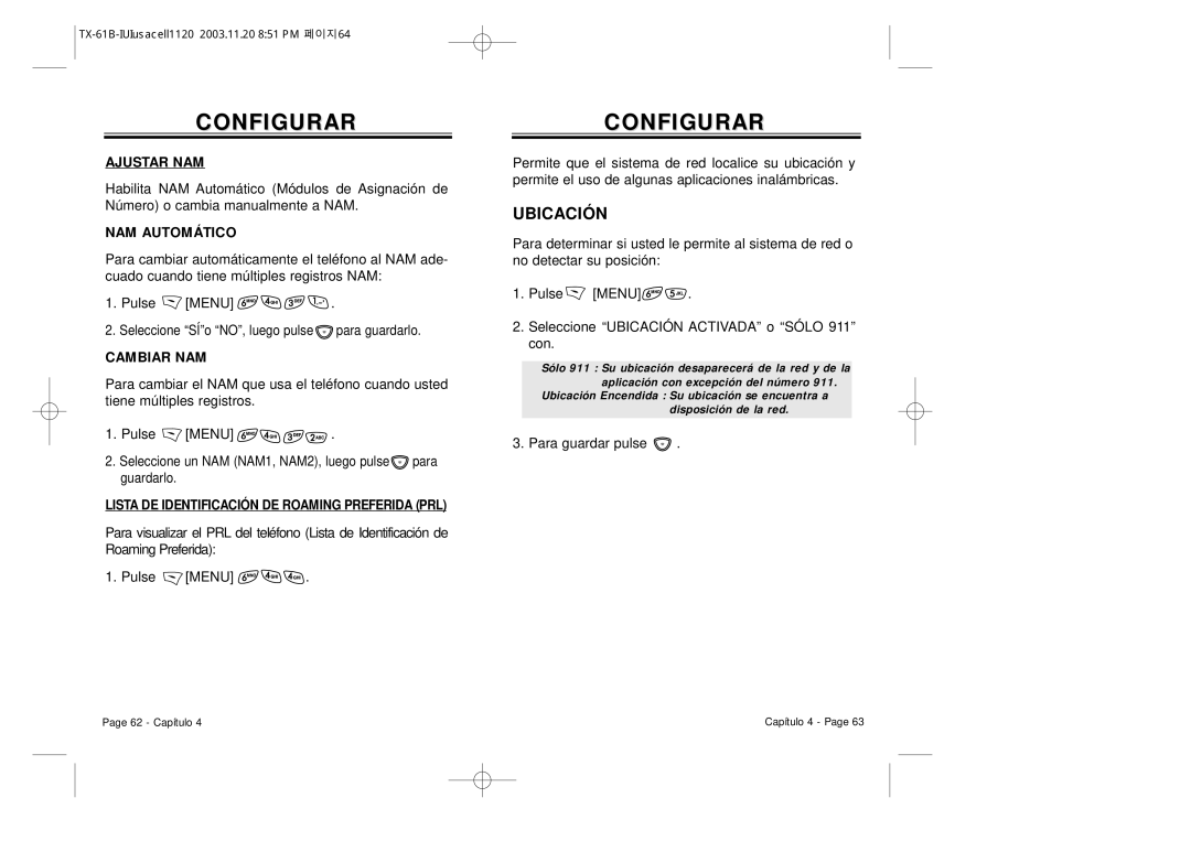 Audiovox CDM 8400 manual Ajustar NAM, NAM Automático, Cambiar NAM 