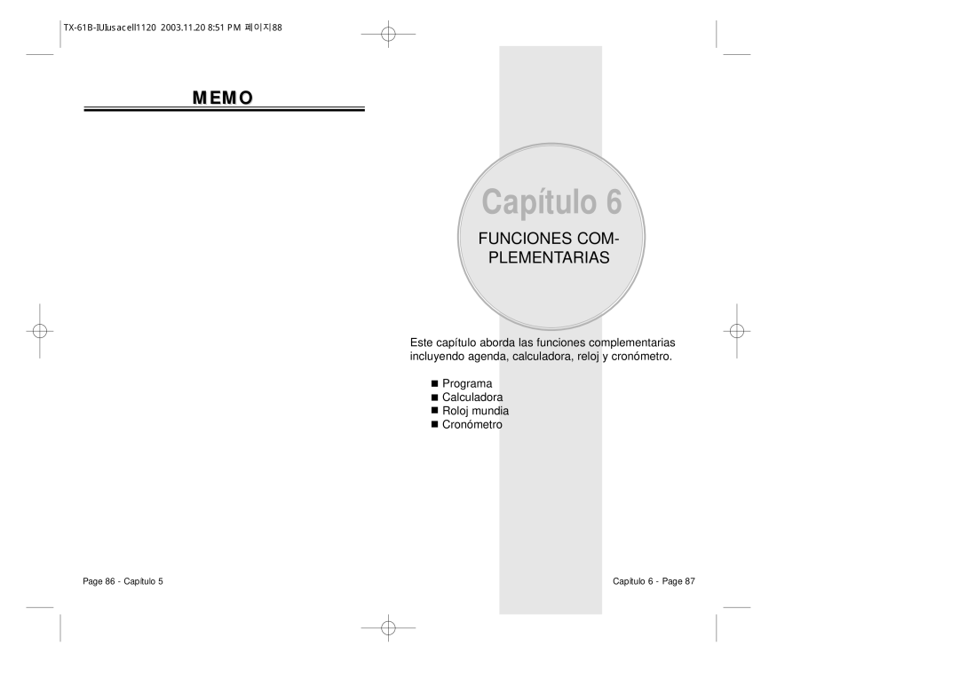 Audiovox CDM 8400 manual Memo, Funciones COM Plementarias 