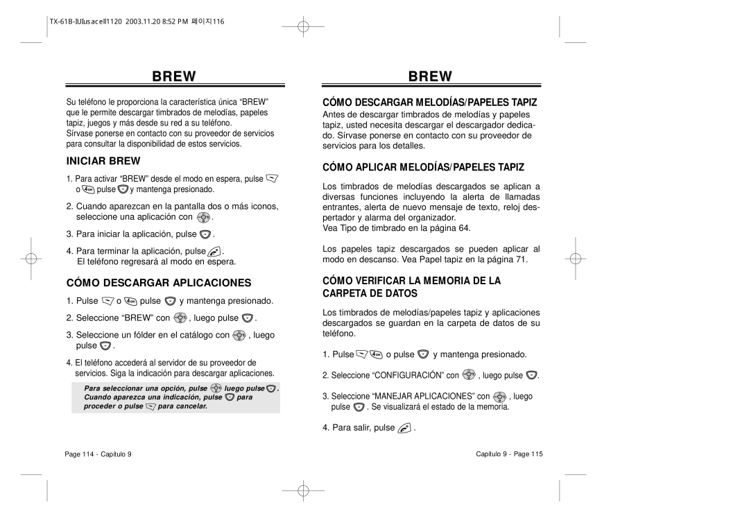 Audiovox CDM 8400 manual Iniciar Brew, Cómo Descargar Aplicaciones, Para salir, pulse 