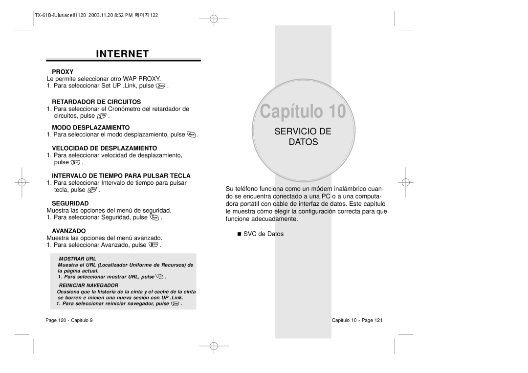 Audiovox CDM 8400 manual Servicio DE Datos, Para seleccionar el modo desplazamiento, pulse, Tecla, pulse 