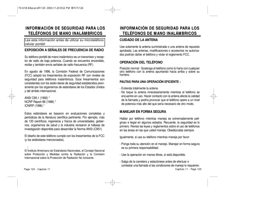 Audiovox CDM 8400 manual Exposición a Señales DE Frecuencia DE Radio, Cuidado DE LA Antena, Operación DEL Teléfono 