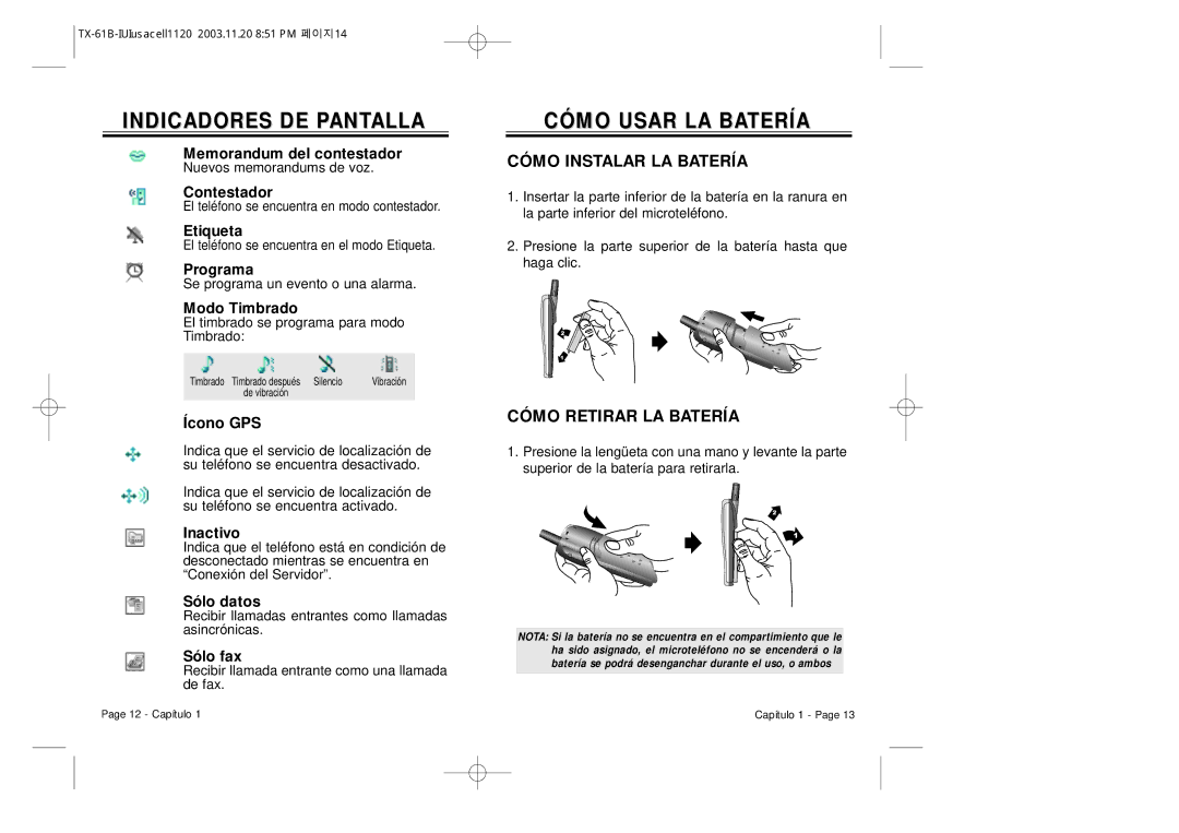 Audiovox CDM 8400 manual Cómo Usar LA Batería, Cómo Instalar LA Batería, Cómo Retirar LA Batería 