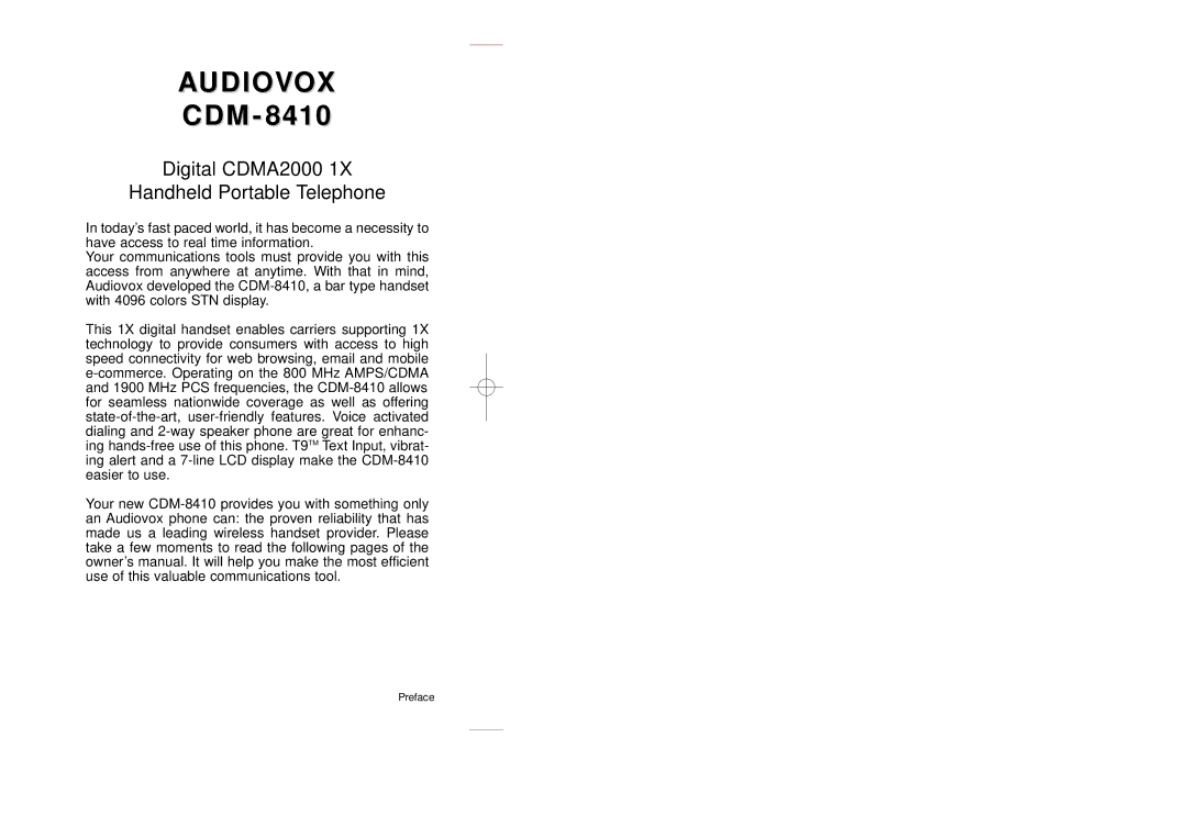 Audiovox CDM-8410 owner manual Audiovox 