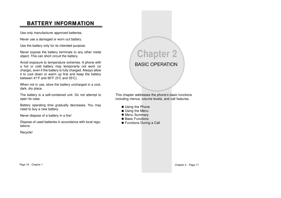 Audiovox CDM-8410 owner manual Battery Information, Basic Operation 