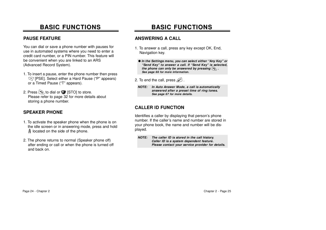 Audiovox CDM-8410 owner manual Basic Functions, Pause Feature, Speaker Phone, Answering a Call, Caller ID Function 