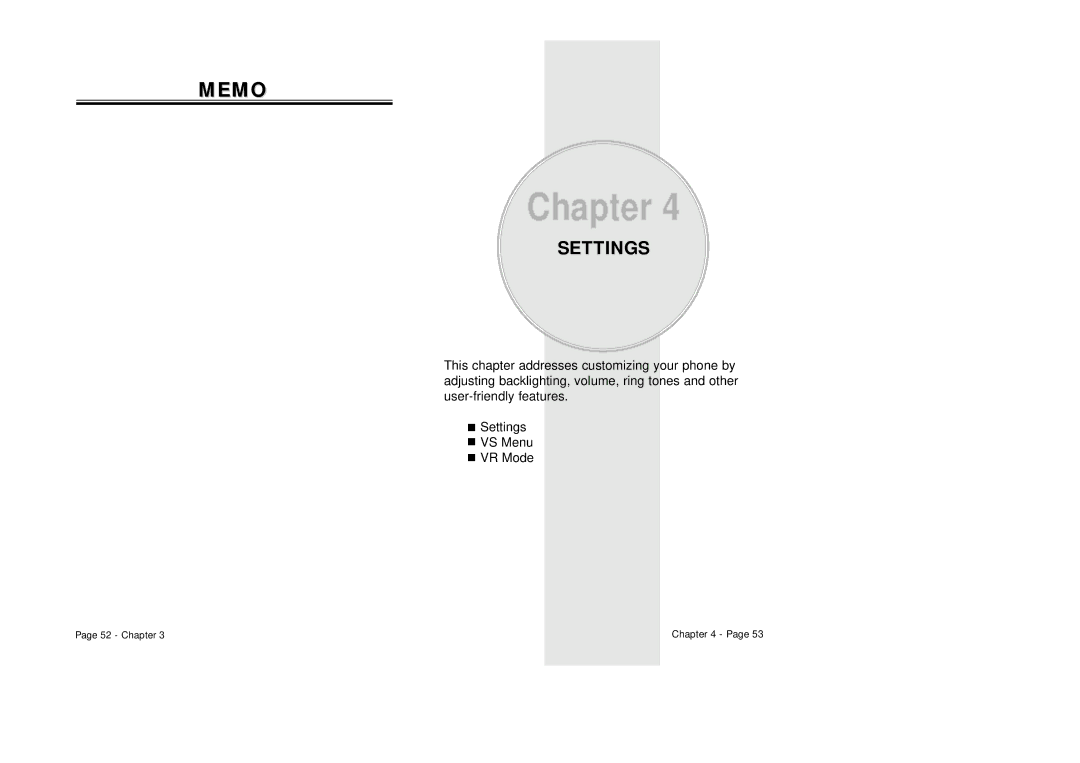 Audiovox CDM-8410 owner manual Memo, Settings 