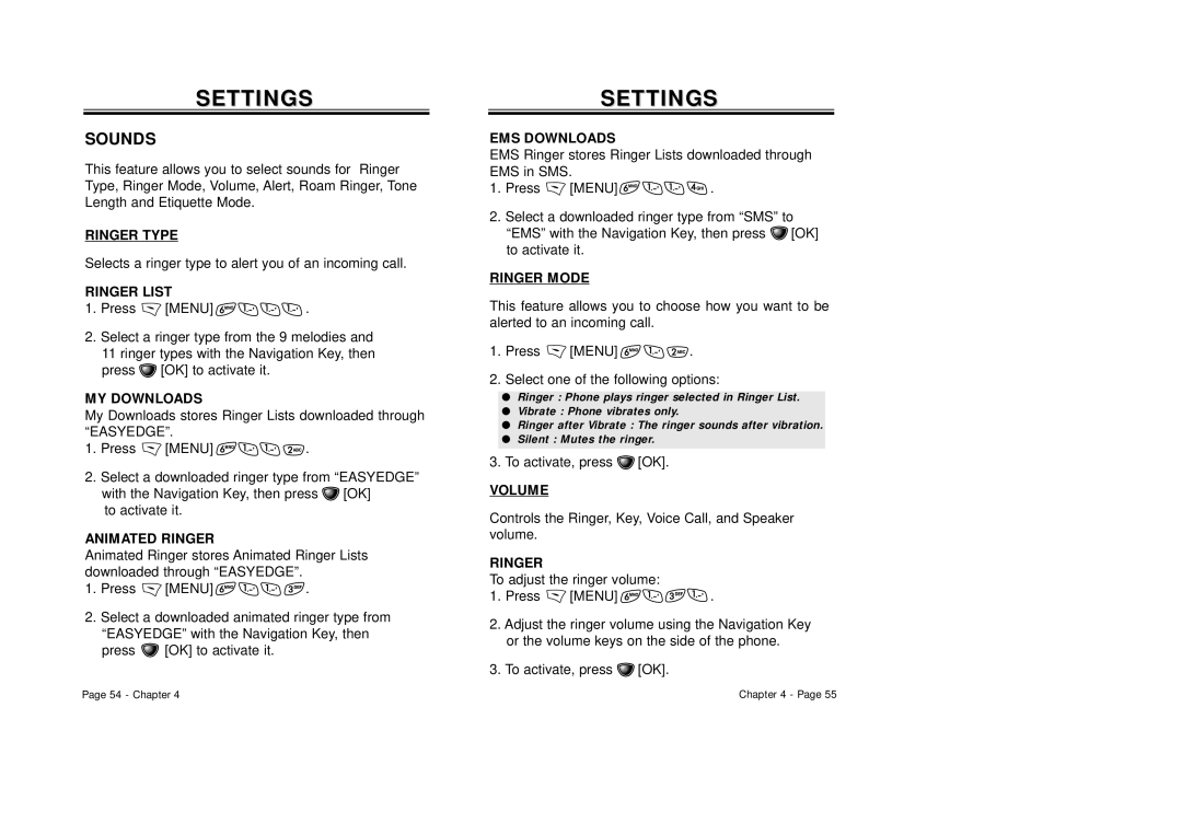 Audiovox CDM-8410 owner manual Settingssettings, Sounds 