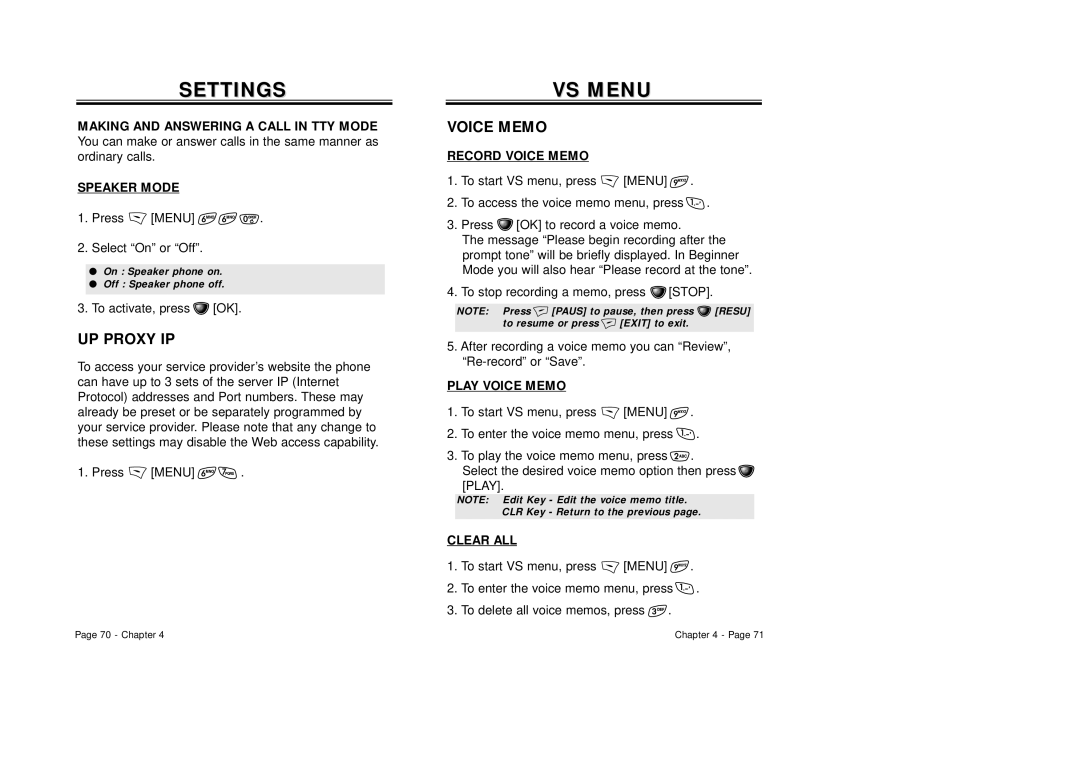 Audiovox CDM-8410 owner manual UP Proxy IP, Voice Memo 