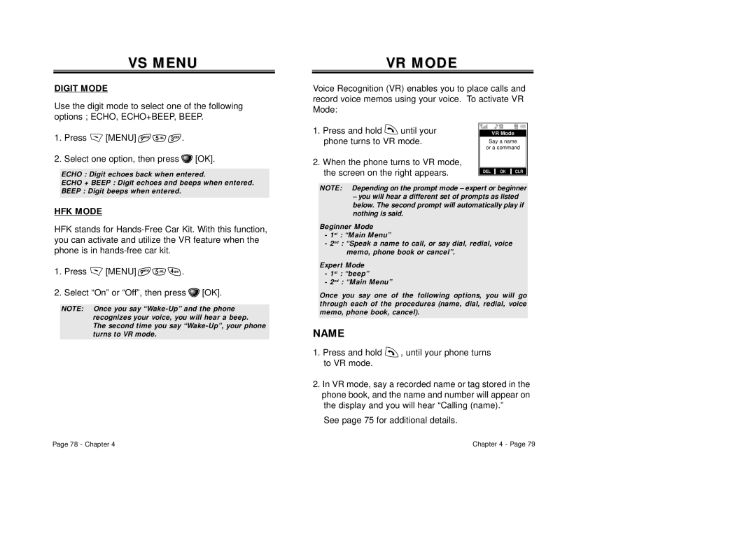 Audiovox CDM-8410 owner manual Name, Digit Mode, HFK Mode 