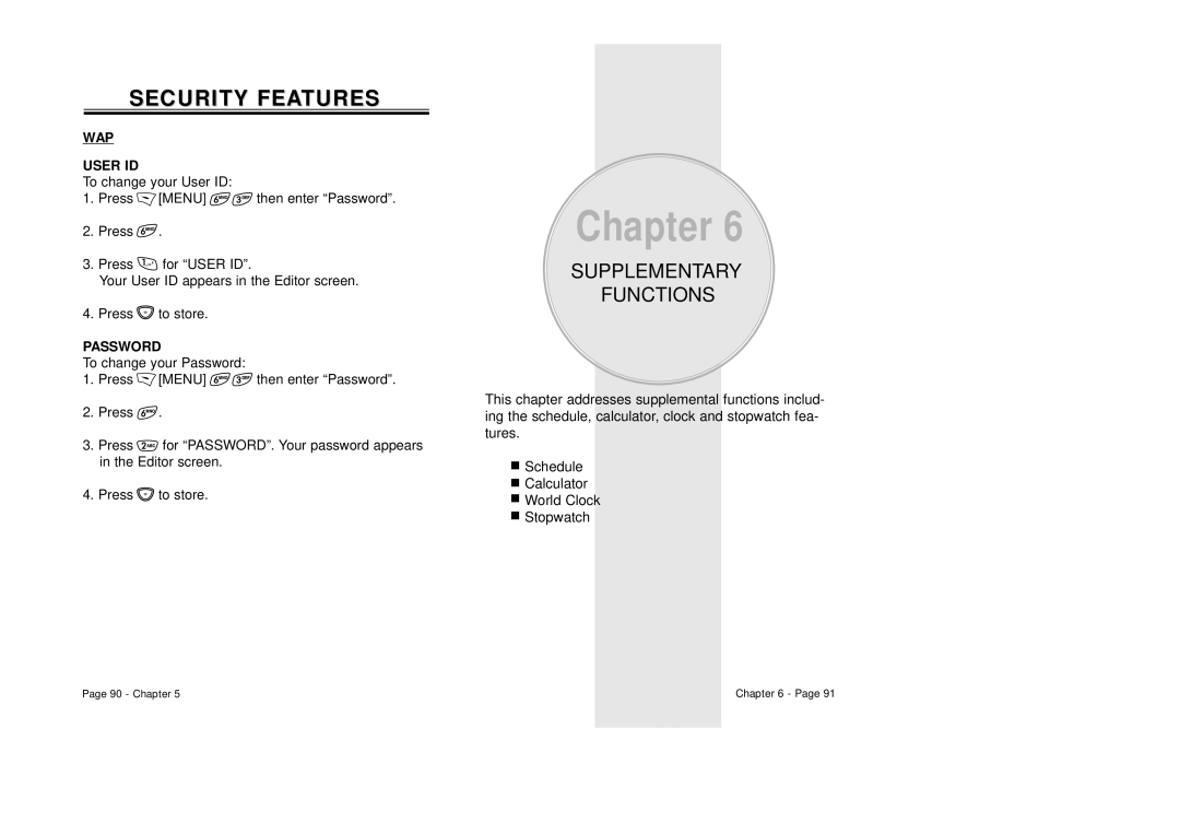 Audiovox CDM-8410 owner manual Supplementary Functions, WAP User ID, Password 