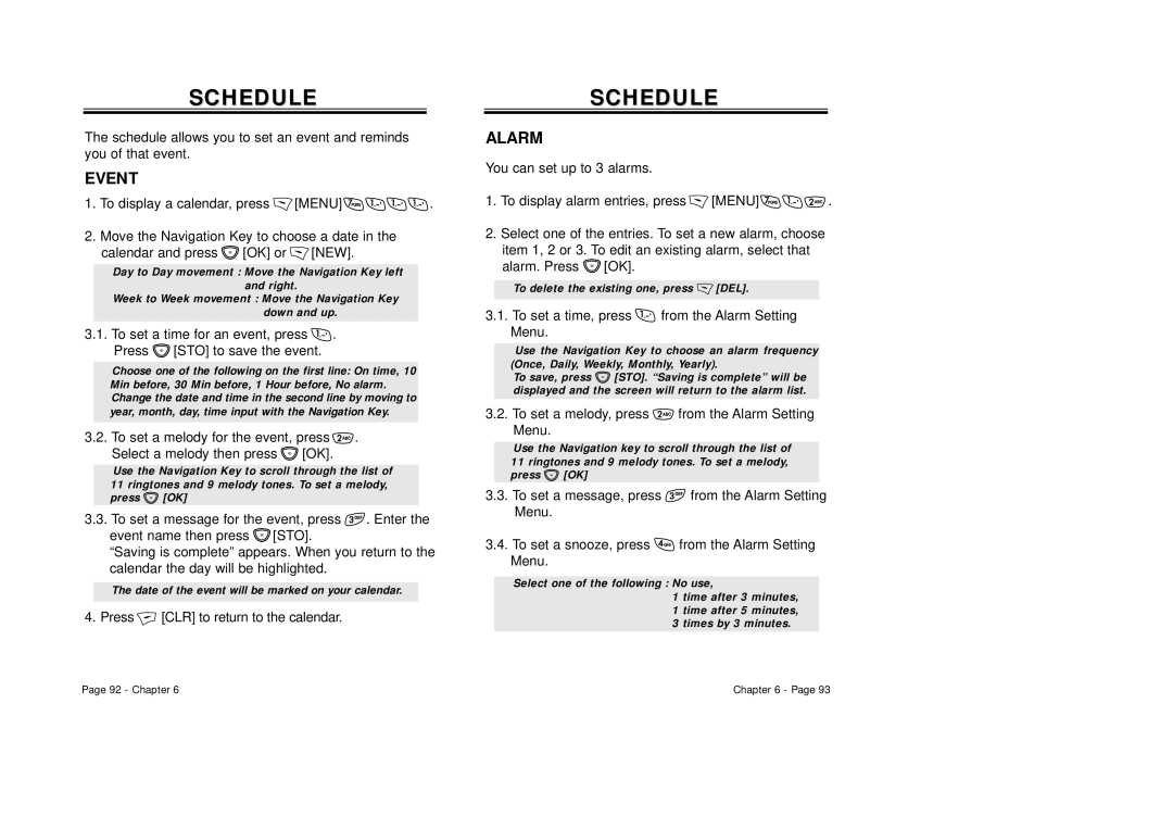 Audiovox CDM-8410 owner manual Scheduleschedule, Event, Alarm 