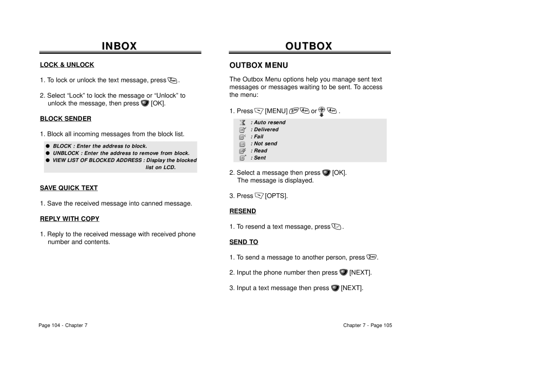 Audiovox CDM-8410 owner manual Outboxoutbox, Outbox Menu 